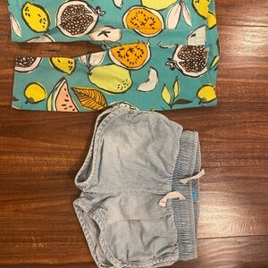 Cat & Jack Teal Fruit Print Multicolor Leggings and Hean shorts sz 2T